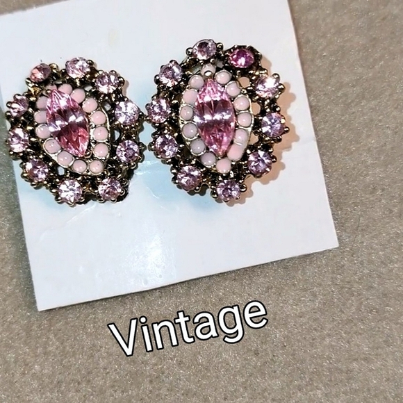 Pink Crystal Clip Earrings - Picture 3 of 12